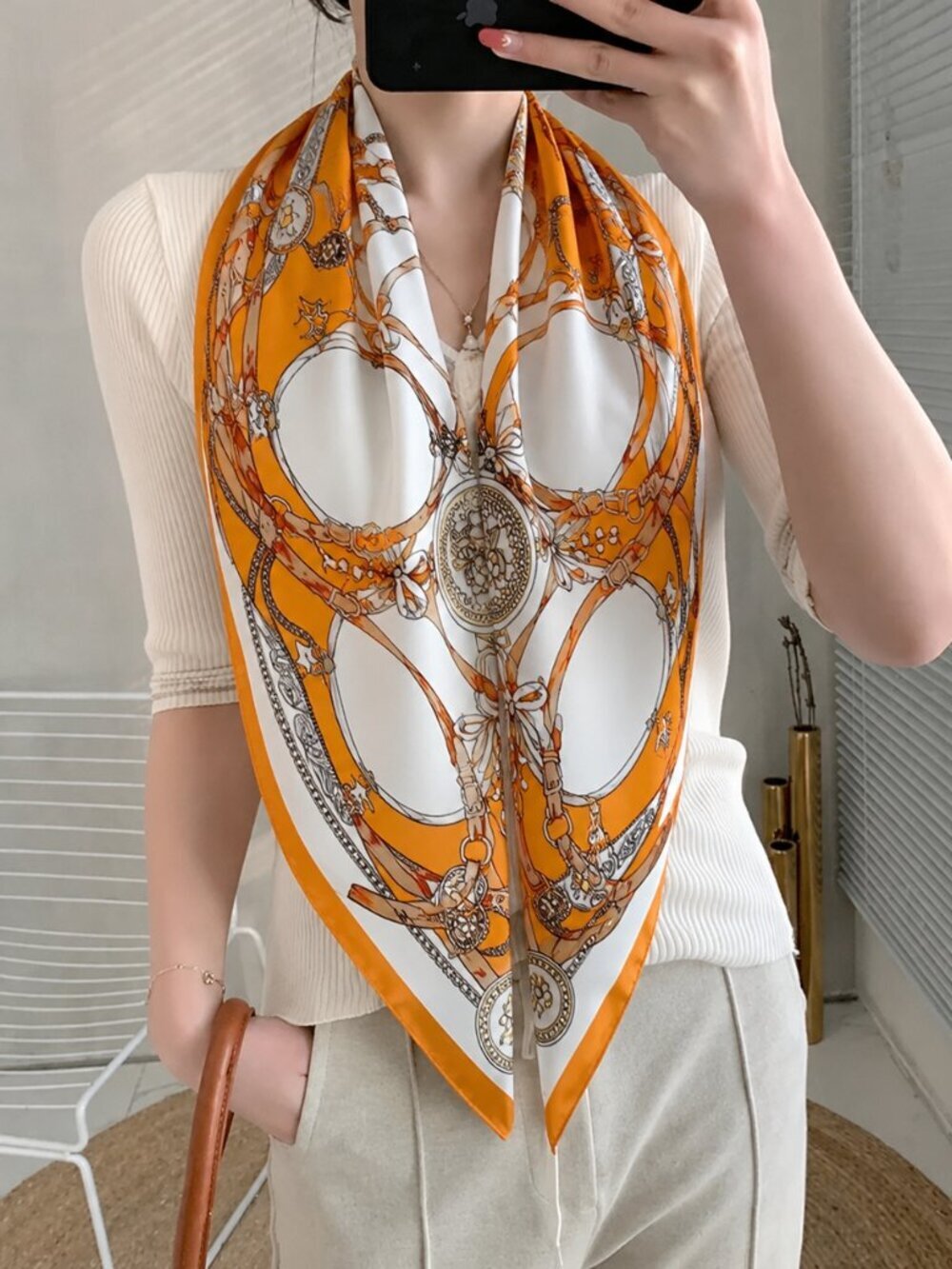 2/$30 NEW Cream Orange Gold Nautical Antique Gold Baroque Print Fashion Scarf